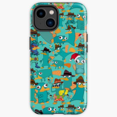 Perry The Platypus Phineas And Ferb Collage Pattern Design Aquamarine Background Iphone Case