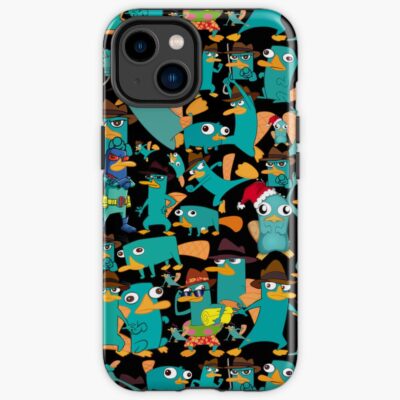 Perry The Platypus Phineas And Ferb Collage Pattern Design Black Background Iphone Case