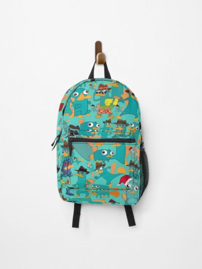 Perry The Platypus Phineas And Ferb Collage Pattern Design Aquamarine Background Backpack