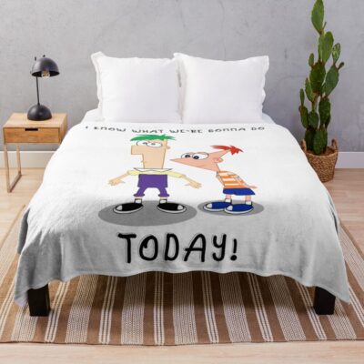 Vintage Phineas Cartoon Art Ferb I Know What We Re Gonna Do Today Throw Blanket