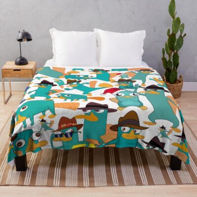 Perry The Platypus Phineas And Ferb Collage Pattern Design White Background Throw Blanket