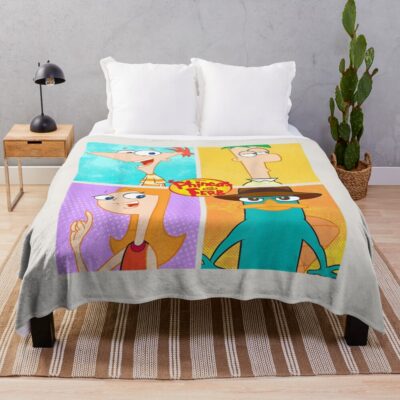 Sibling And Pet Box Up Cartoon Graphic Throw Blanket
