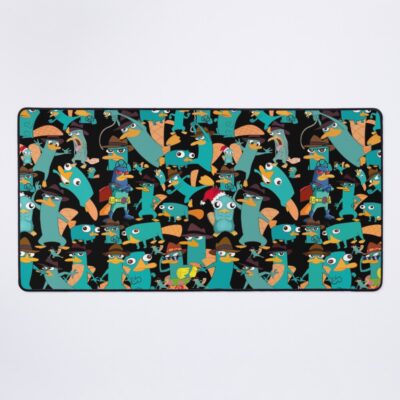Perry The Platypus Phineas And Ferb Collage Pattern Design Black Background Mouse Pad