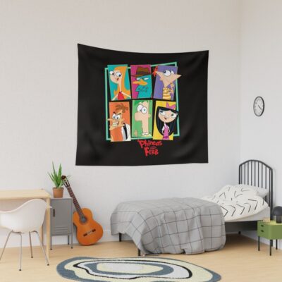 Disney Phineas And Ferb Character Collage Tapestry